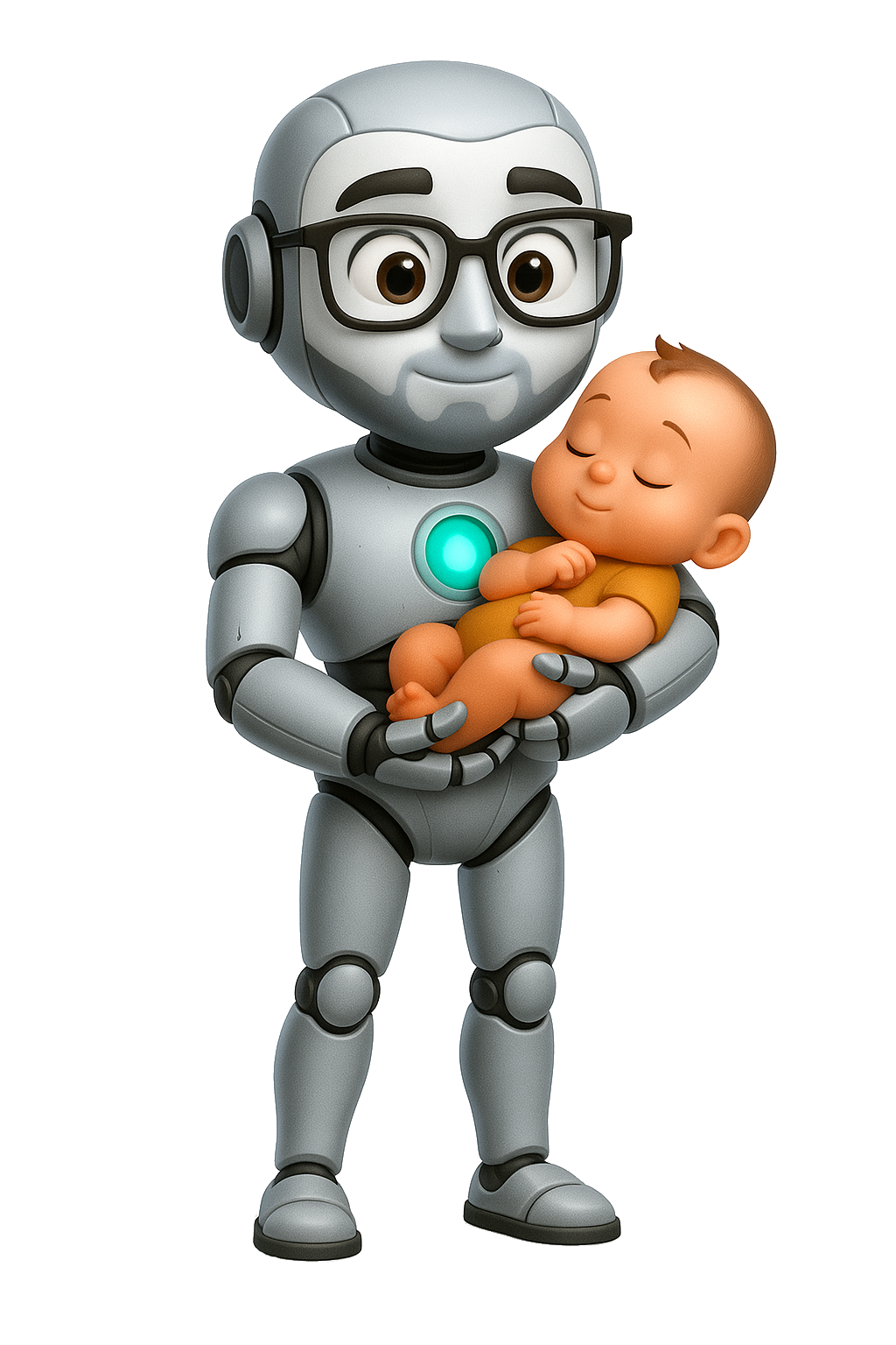 A robot holding a baby.